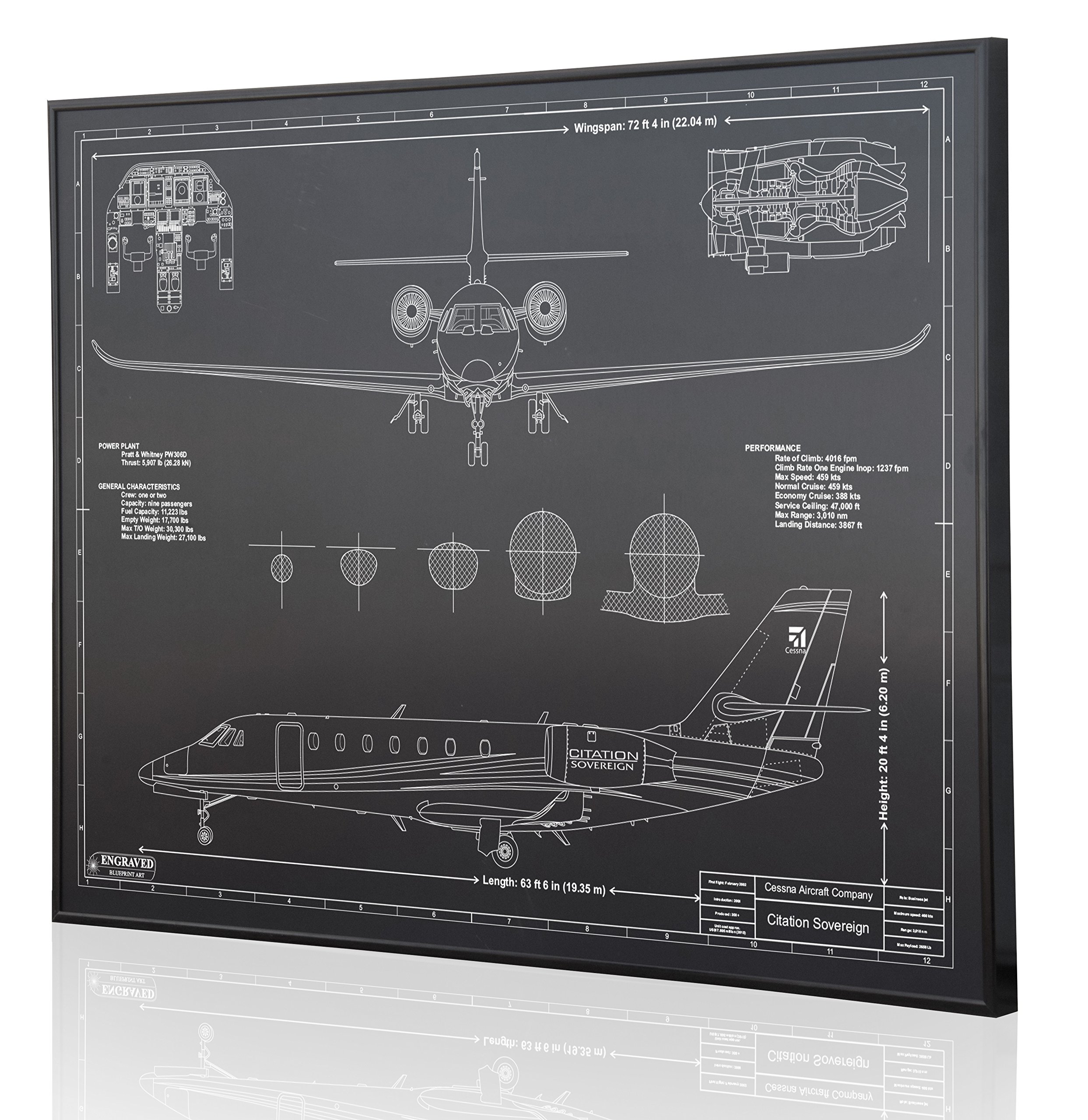 Personalized Cessna Citation Sovereign Blueprint Artwork - Laser Engraved Aviation Gift for Pilots & Plane Enthusiasts - Perfect for Home, Office Decor & Aviation Themed Events