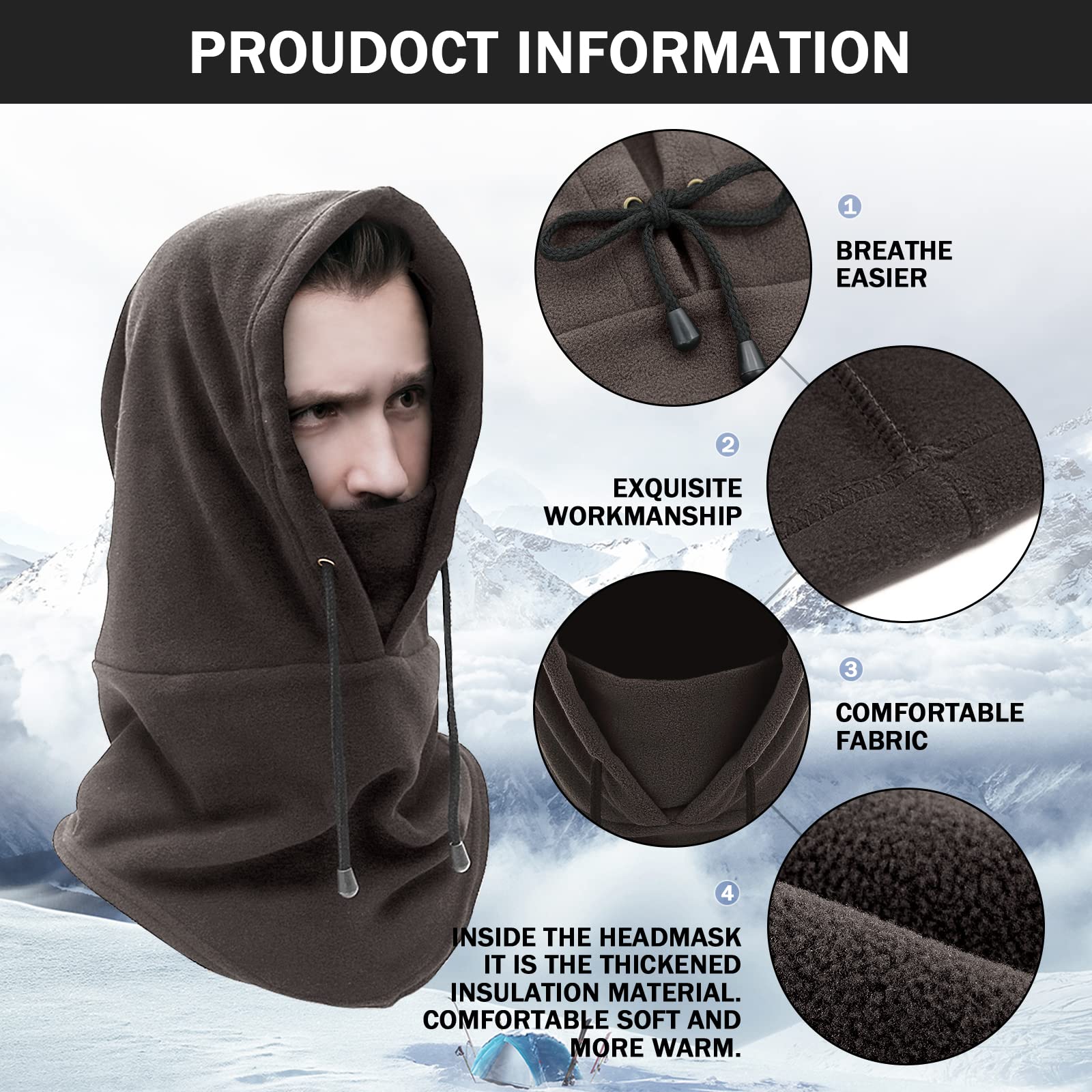 Balaclava Ski Mask for Men & Women - Fleece Winter Face Mask & Neck Warmer for Cold Weather - Perfect for Skiing, Snowboarding, Motorcycling & Outdoor Activities