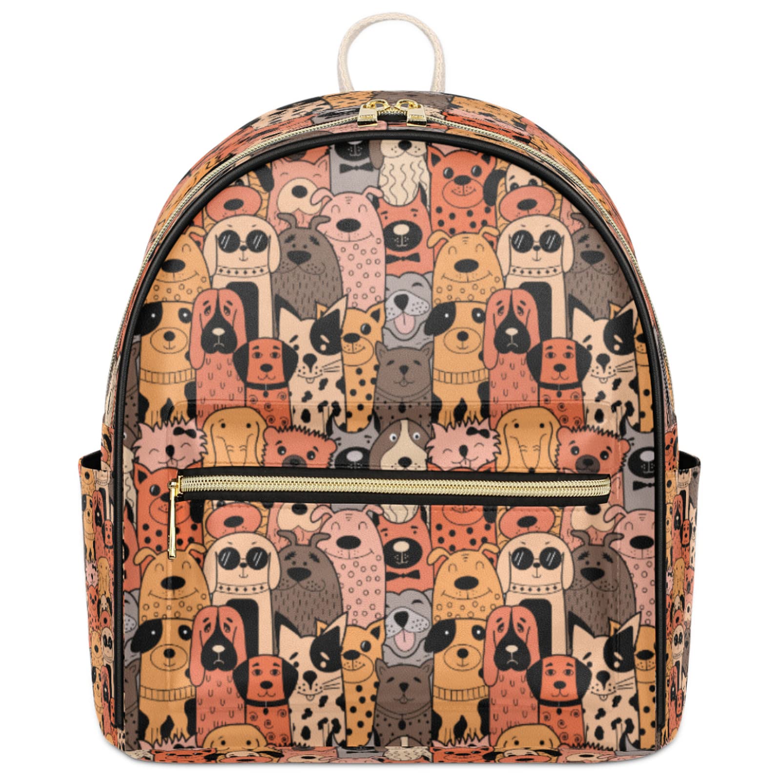 Funny Doodle Dogs Backpack for Women & Girls - PU Leather Casual Daypack, Small Lightweight Travel Backpack for High School, Work, Outdoor & Shopping - Perfect for School, College, Commuting & Daily Use