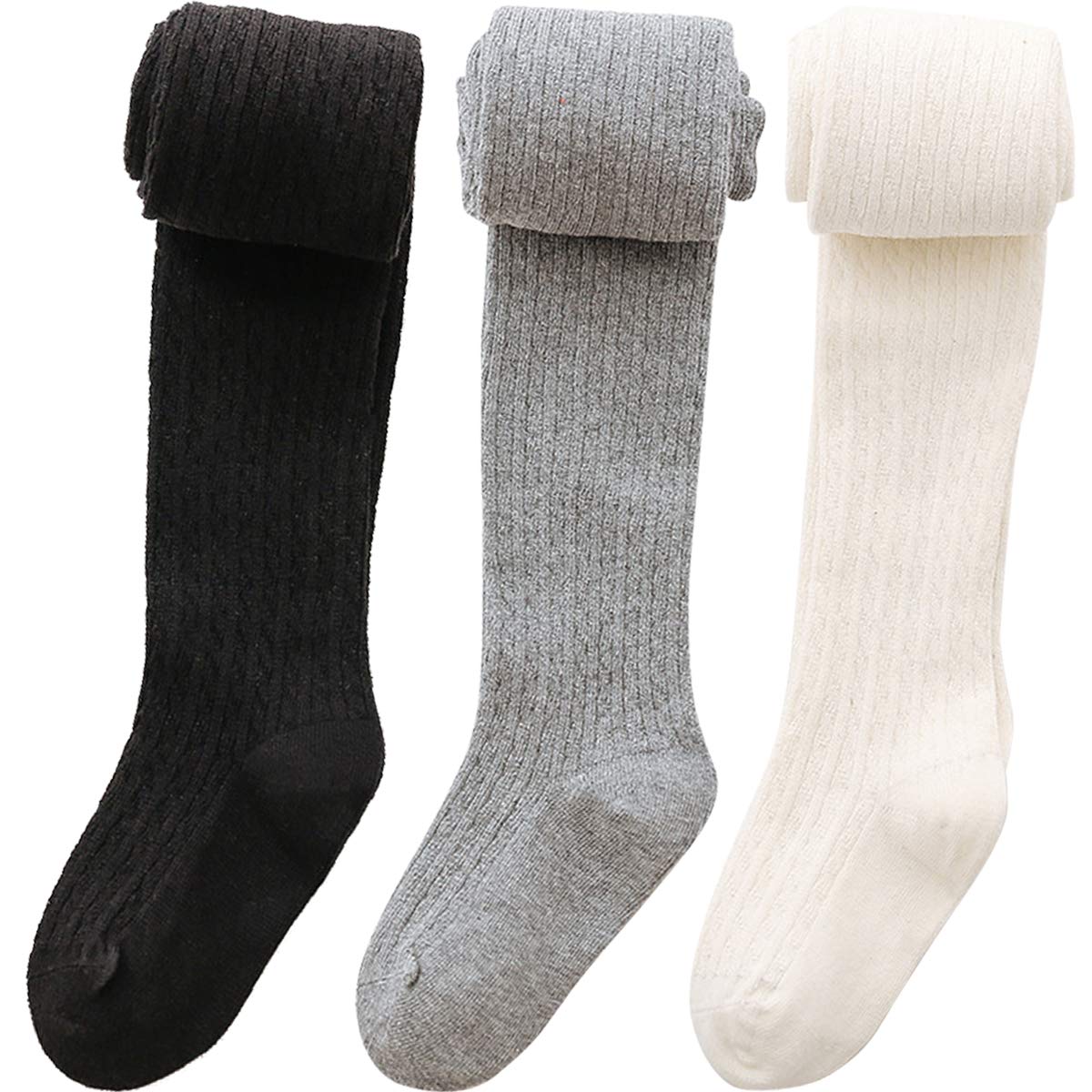 Vanberfia Baby Girls Tights - 3 Pack Cable Knit Leggings & Stockings for Infants Toddlers 2-10T | Soft Warm Winter Pantyhose for Playdates, Daycare & Family Outings