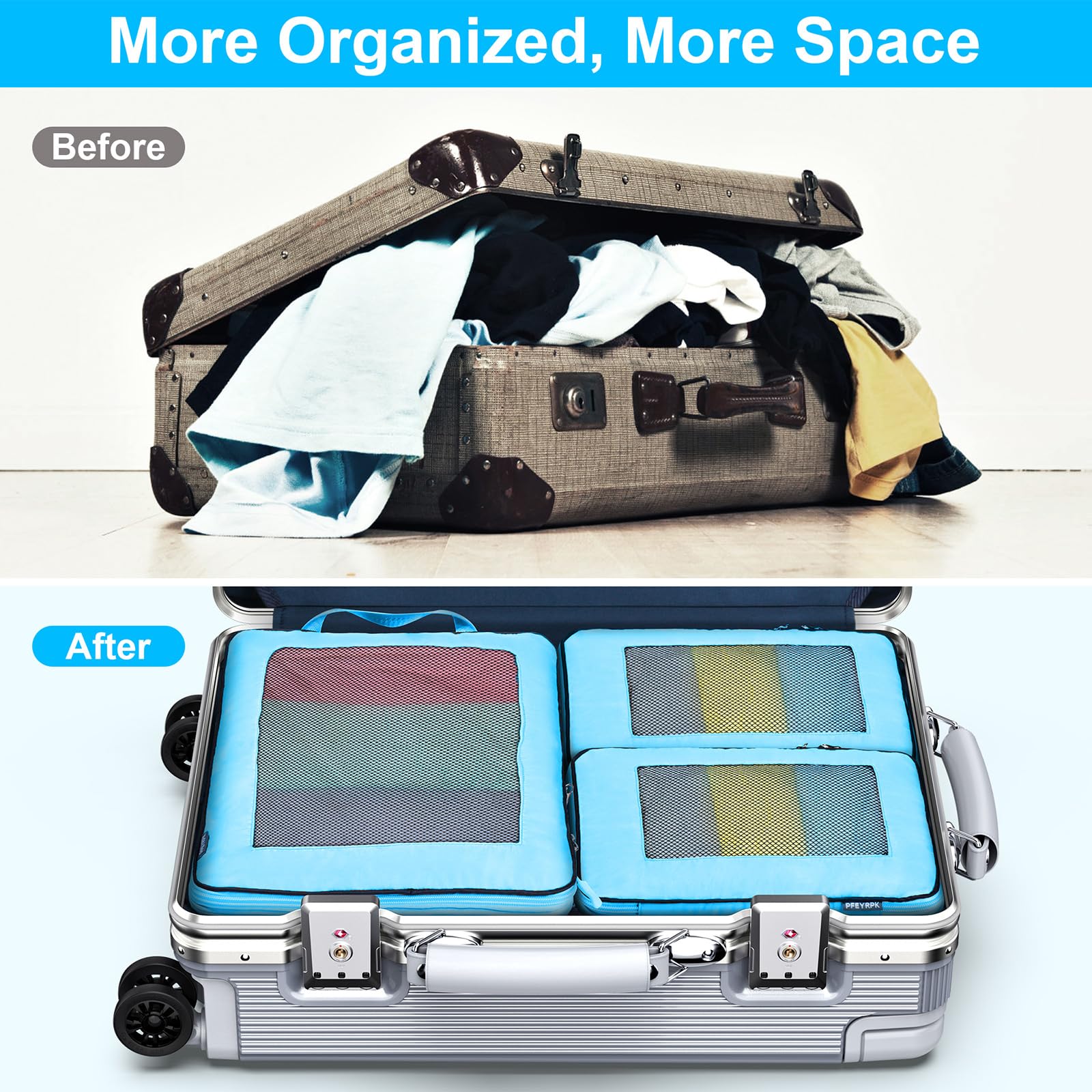 7-Piece Compression Packing Cubes Set - Expandable Travel Organizer for Luggage, Suitcase & Backpack | Space-Saving Carry-On Accessories | Perfect for Business Trips, Vacations & Weekend Getaways