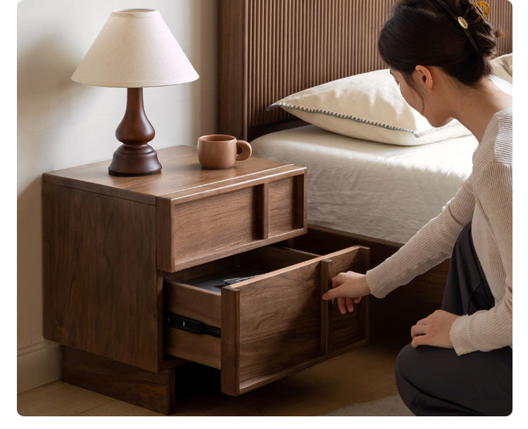 Solid Black Walnut Wood Nightstand with Drawer - Caluswood Bedside Table for Bedroom Storage | Perfect for Small Spaces, Apartment Living & Modern Home Decor