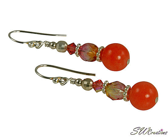 Iridescent Peach Jade Gemstone Earrings for Women – Elegant Dangle Drop Earrings for Party, Wedding & Special Occasions
