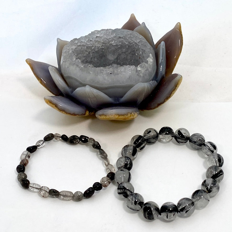 Black Tourmaline in Quartz Bracelet - Natural Healing Crystal Jewelry for Protection & Energy Balance | Perfect for Meditation, Yoga & Spiritual Wellness