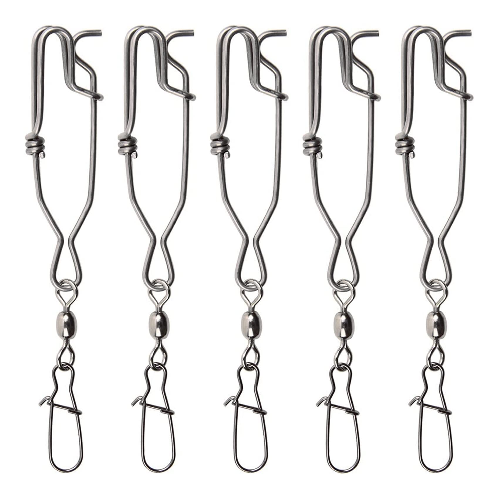 OROOTL Longline Fishing Snap Clips - 5pcs Stainless Steel Tuna Clips with Duo Lock Snap & Rolling Swivel for Easy On/Off - Perfect for Float Fishing, Sharking, Tuna, Crabbing & Shrimping - Saltwater & Freshwater Fishing Gear