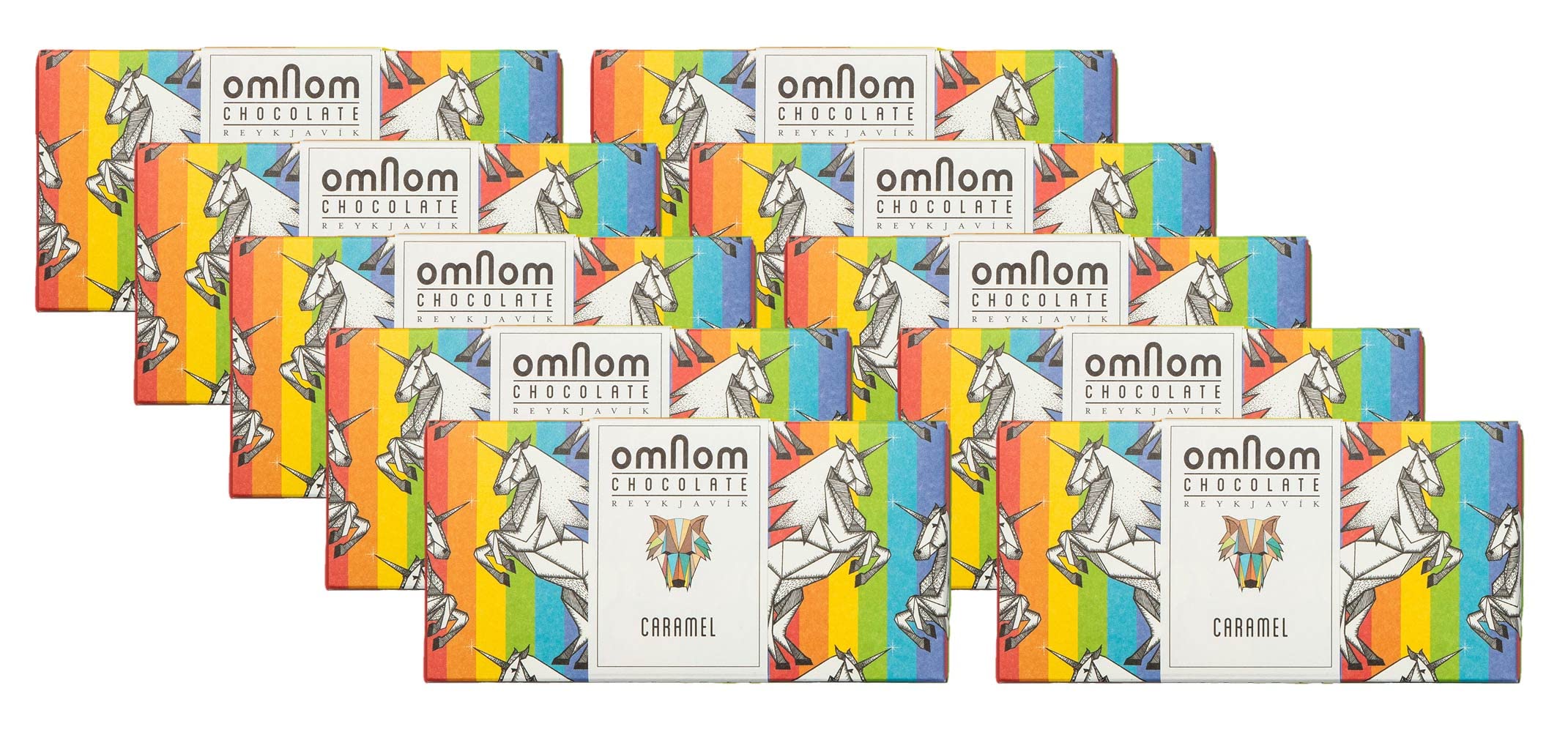 OmNom Caramel & Milk Chocolate Bar - Icelandic Bean to Bar Chocolate by OMNOM REYKJAVIK - 10 Pack (60g Each) - Perfect for Gifts, Parties & Chocolate Lovers