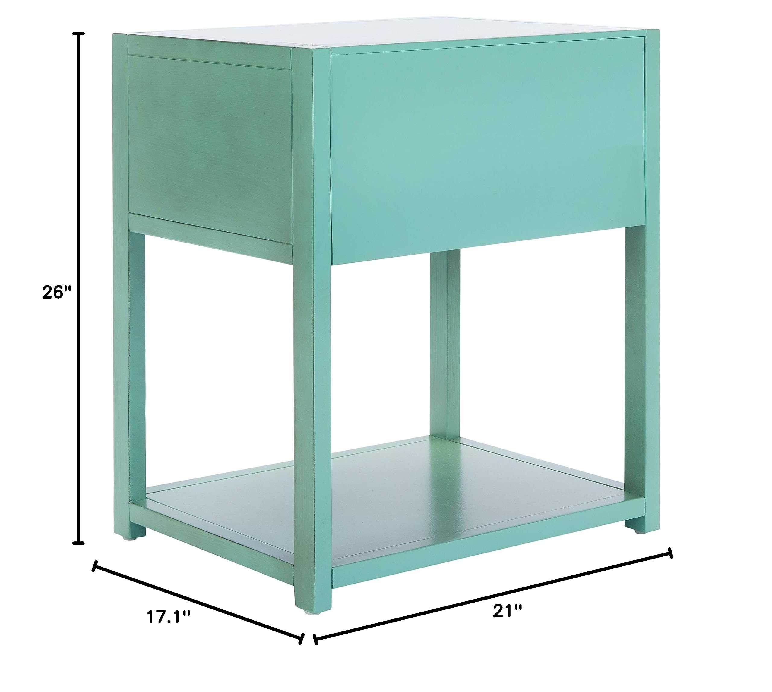 Safavieh Home Collection Yudi Turquoise and Gold 1-Drawer Nightstand - Modern Bedside Table for Bedroom Decor, Small Storage Cabinet with Drawer - Perfect for Guest Rooms, Apartments & Dormitories
