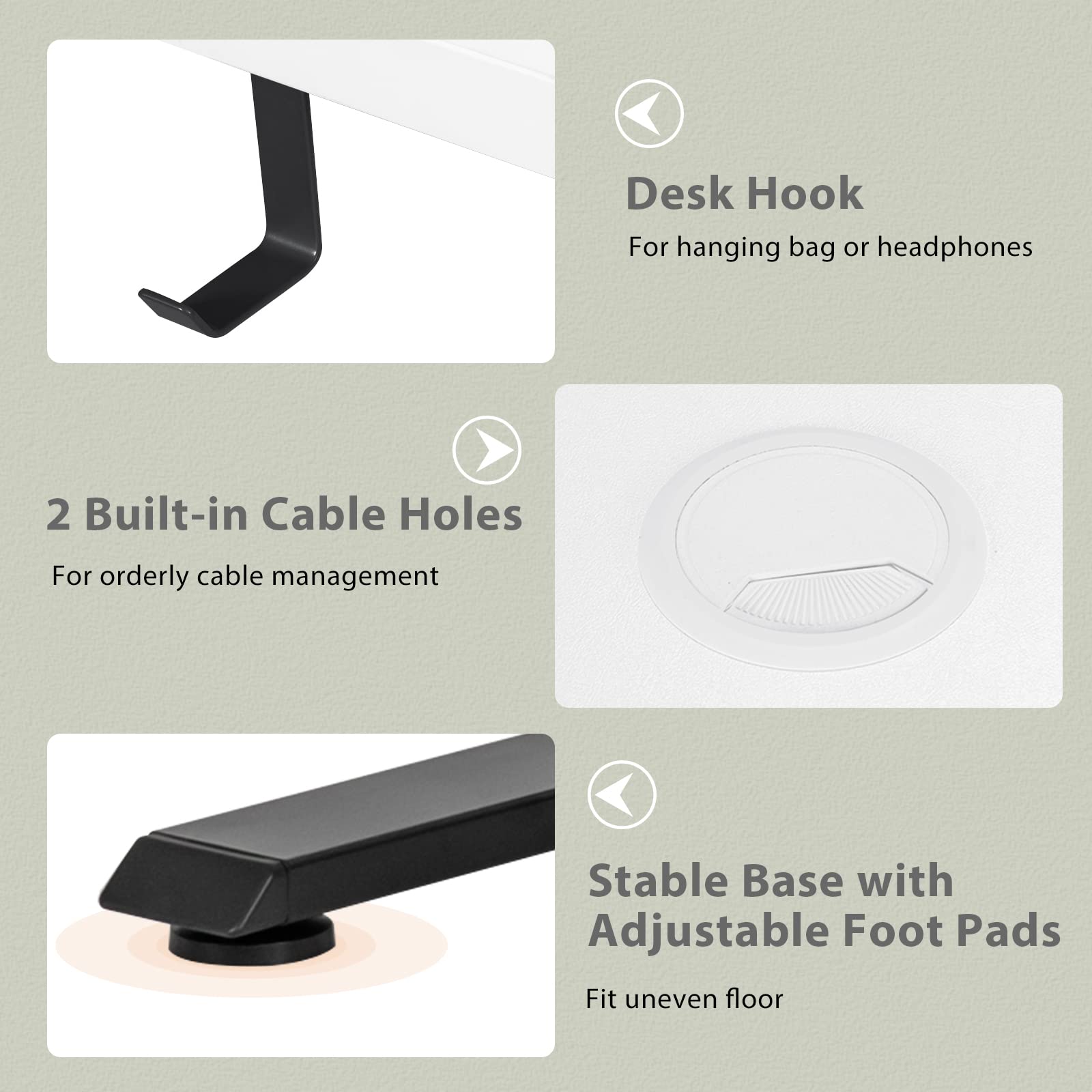 COSTWAY 48 x 24 Inch Adjustable Height Standing Desk - Manual Sit to Stand Workstation with Headphone Hook & Cable Management, Solid One-Piece Table Top for Home Office (Black & White) | Perfect for Remote Work, Gaming & Study Spaces