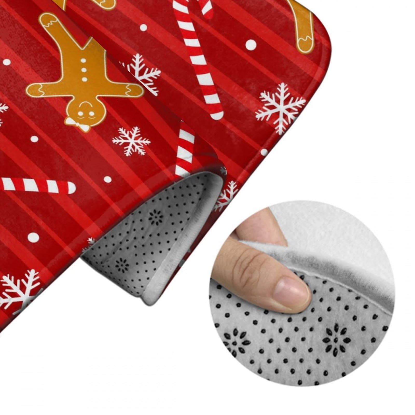 Christmas Red Gingerbread Cookies Candy Canes Bathroom Rug Set - 3 Piece Non-Slip Bath Mats for Bathroom, Bedroom & Kitchen - Holiday Decor Bath Rugs for Festive Home Decor