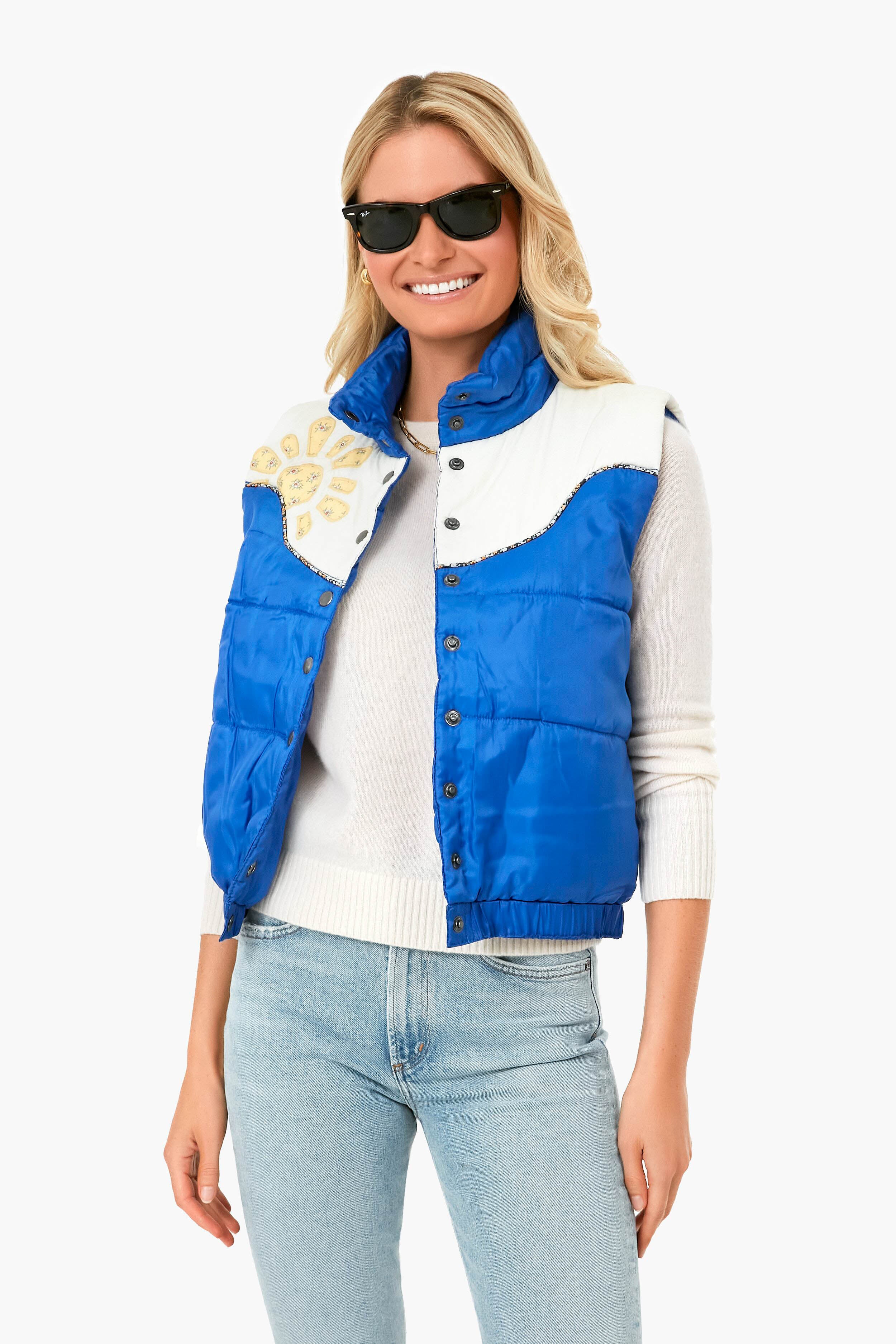 Blue Pascala Print Puffer Vest for Women - Lightweight Warm Winter Jacket for Outdoor Activities, Hiking & Casual Wear
