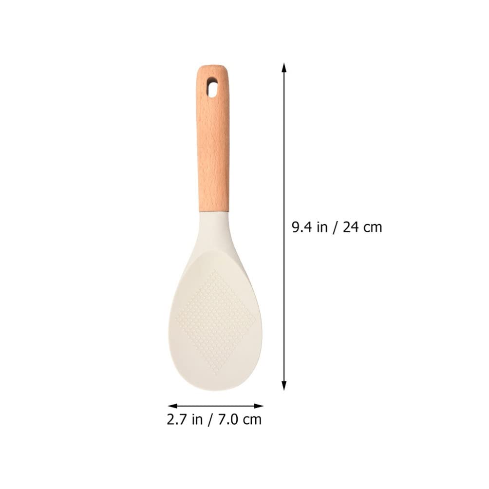 Kichvoe Wooden Handle Silicone Rice Spoon - Non-Stick Rice Paddle & Scooper for Cooking, Serving - Perfect for Rice Bowls, Sushi, Stir Fry & Meal Prep