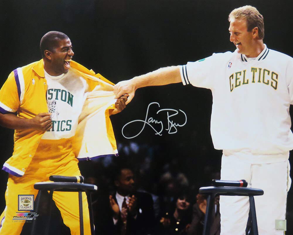 Larry Bird & Magic Johnson Autographed 16x20 Photo - Celtics Retirement Night - Schwartz COA - Perfect for NBA Memorabilia Collectors & Sports Fans Decor