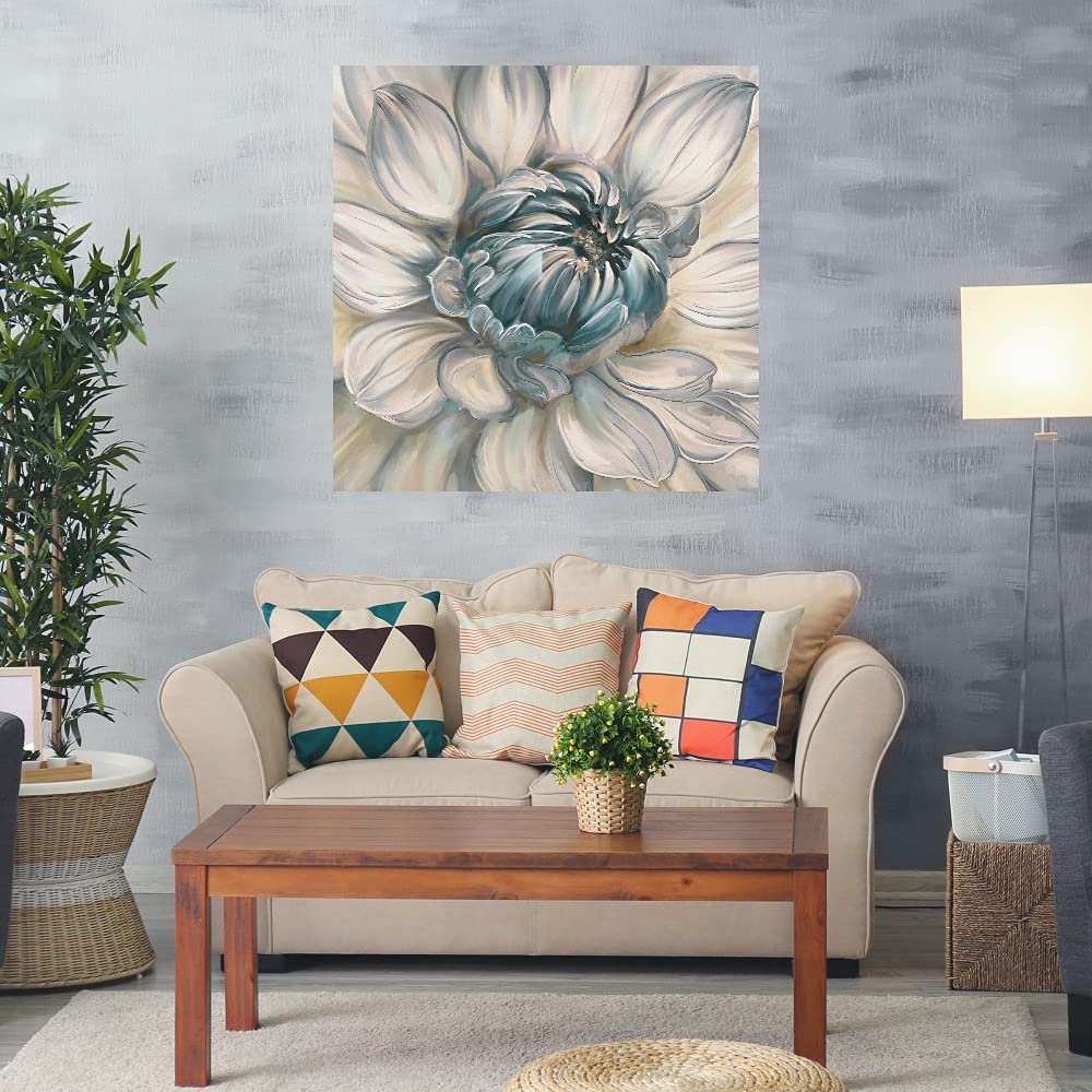 Botanical Wall Art Canvas - Daytime Dahlia Blue II Floral Painting - 22x22 Inch Bathroom & Bedroom Decor - Handmade Canvas Artwork for Home & Office - Perfect for Living Room, Spa, Salon Interior Design