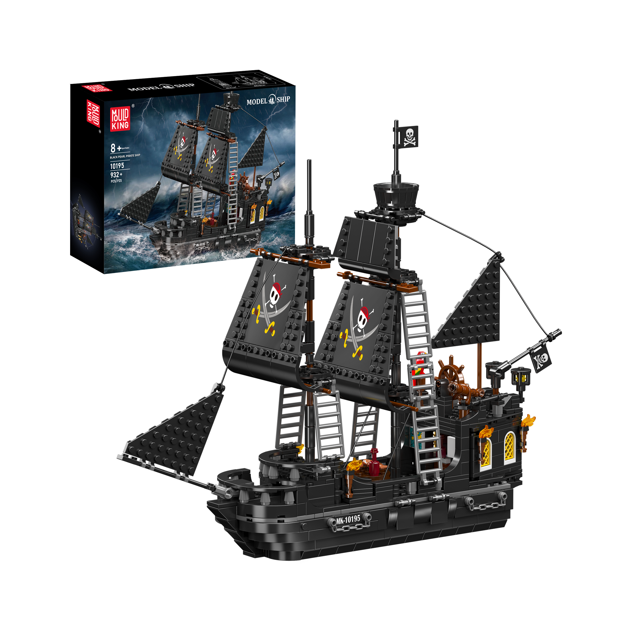 Mould King 10195 Black Pearl Pirate Ship Building Blocks Set - 932 PCS Model Kit for Adults & Kids | Perfect for Collectors, Home Decor, and Creative Play