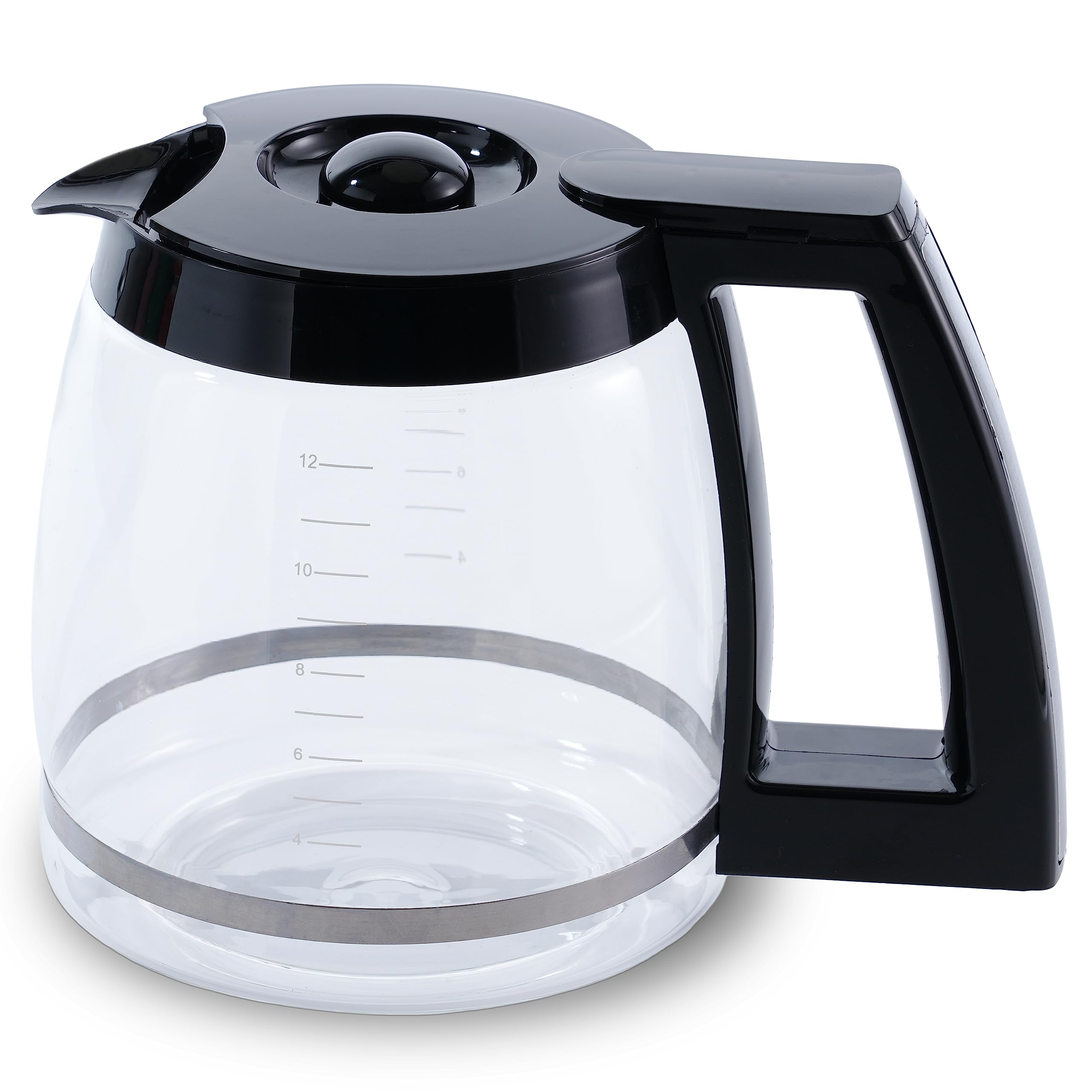 12-Cup Glass Carafe Replacement for Cuisinart DCC-1200PRC Coffee Maker - Decorative Stainless Steel Handle - Perfect for Home, Office & Restaurant Use