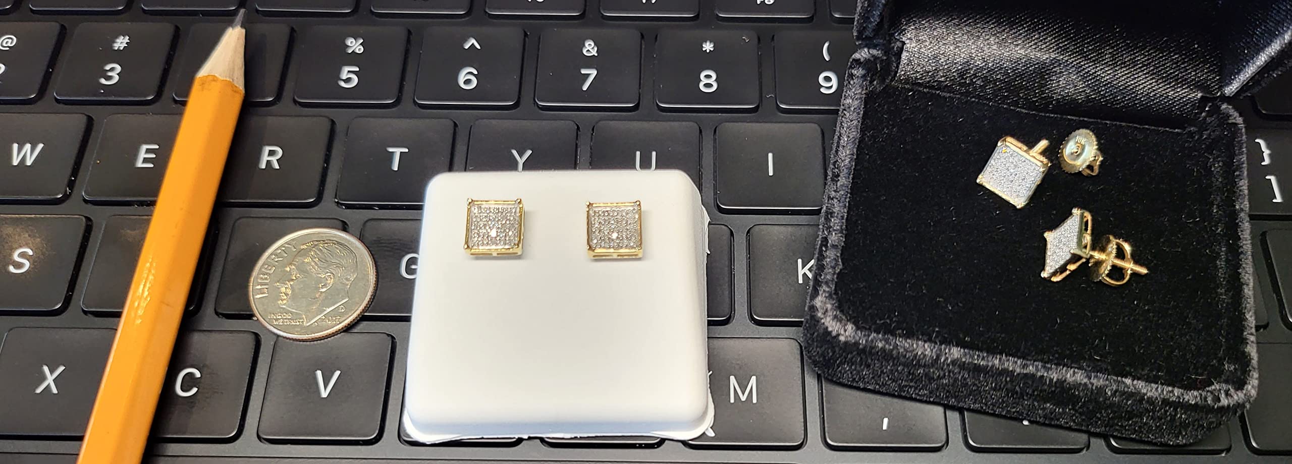 10K Yellow Gold Round Diamond Cluster Stud Earrings for Women & Men - 1/6 Ct Square Design (1/4 Inch Wide) | Perfect Anniversary, Birthday, Mother's Day & Father's Day Jewelry Gift