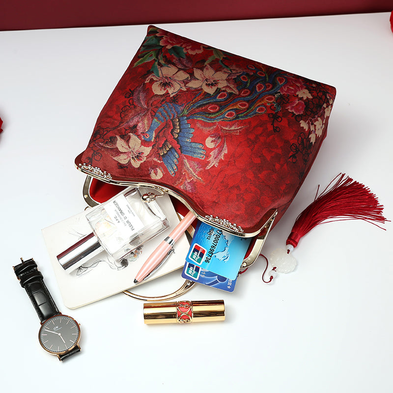 Red Printed Phoenix Chain Shoulder Crossbody Bag for Women - Stylish Handbag for Parties, Dating & Daily Use