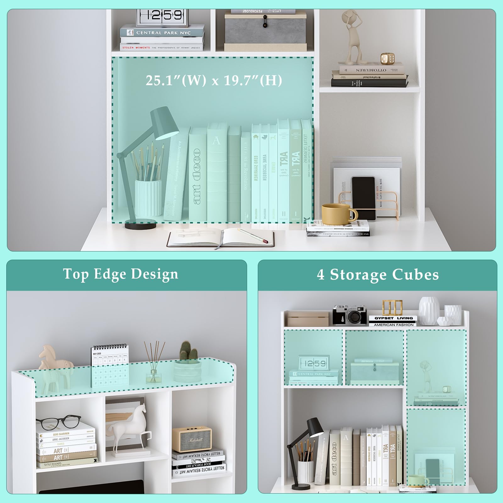 White Wooden Desktop Hutch Bookshelf - 37.4