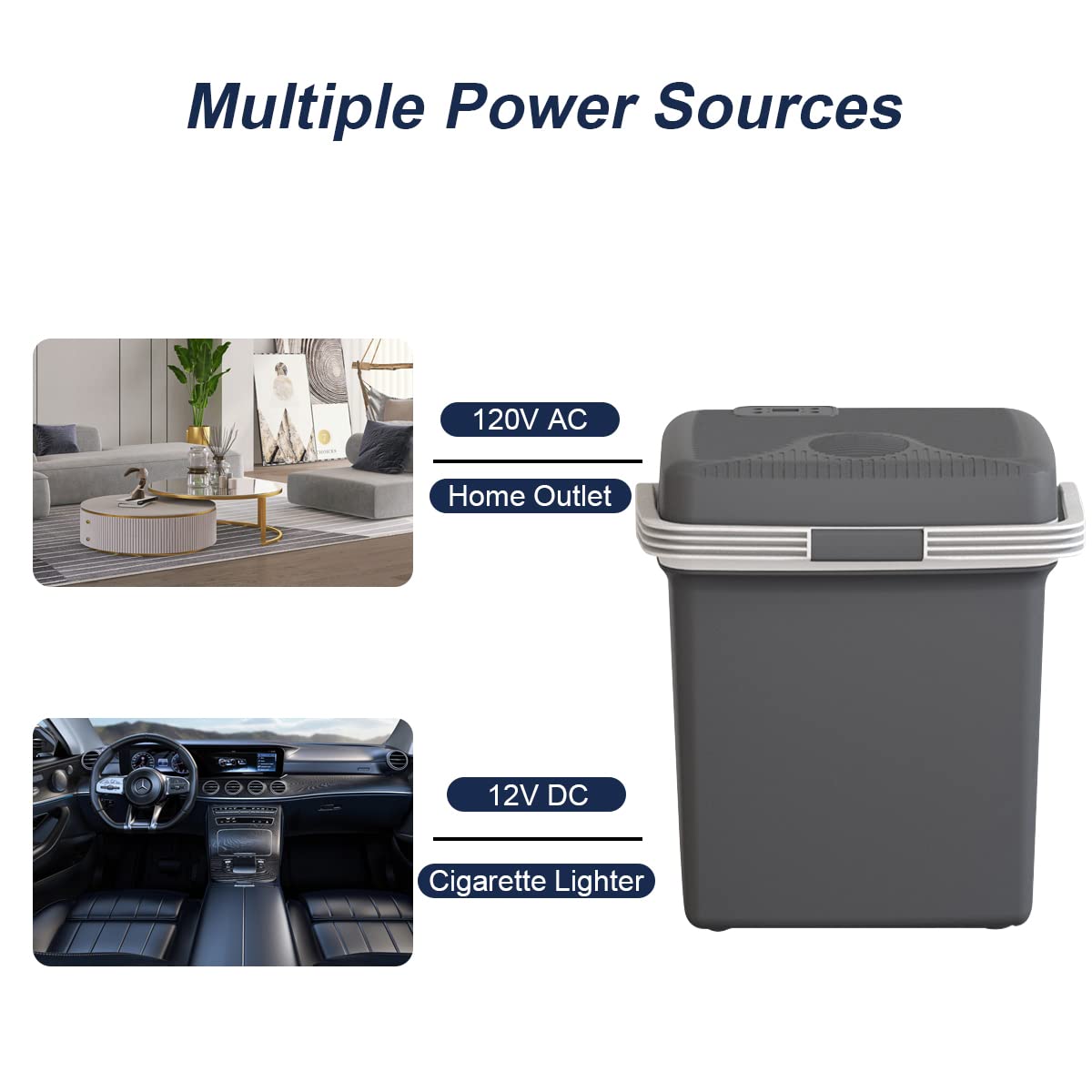 TREFAN 28QT/26L Portable Electric Cooler & Warmer for Car (48°F~139°F) - 12V AC/DC Car Fridge for Travel, Camping, Truck & Road Trips - Compact Vehicle Refrigerator for Food, Drinks & Picnics