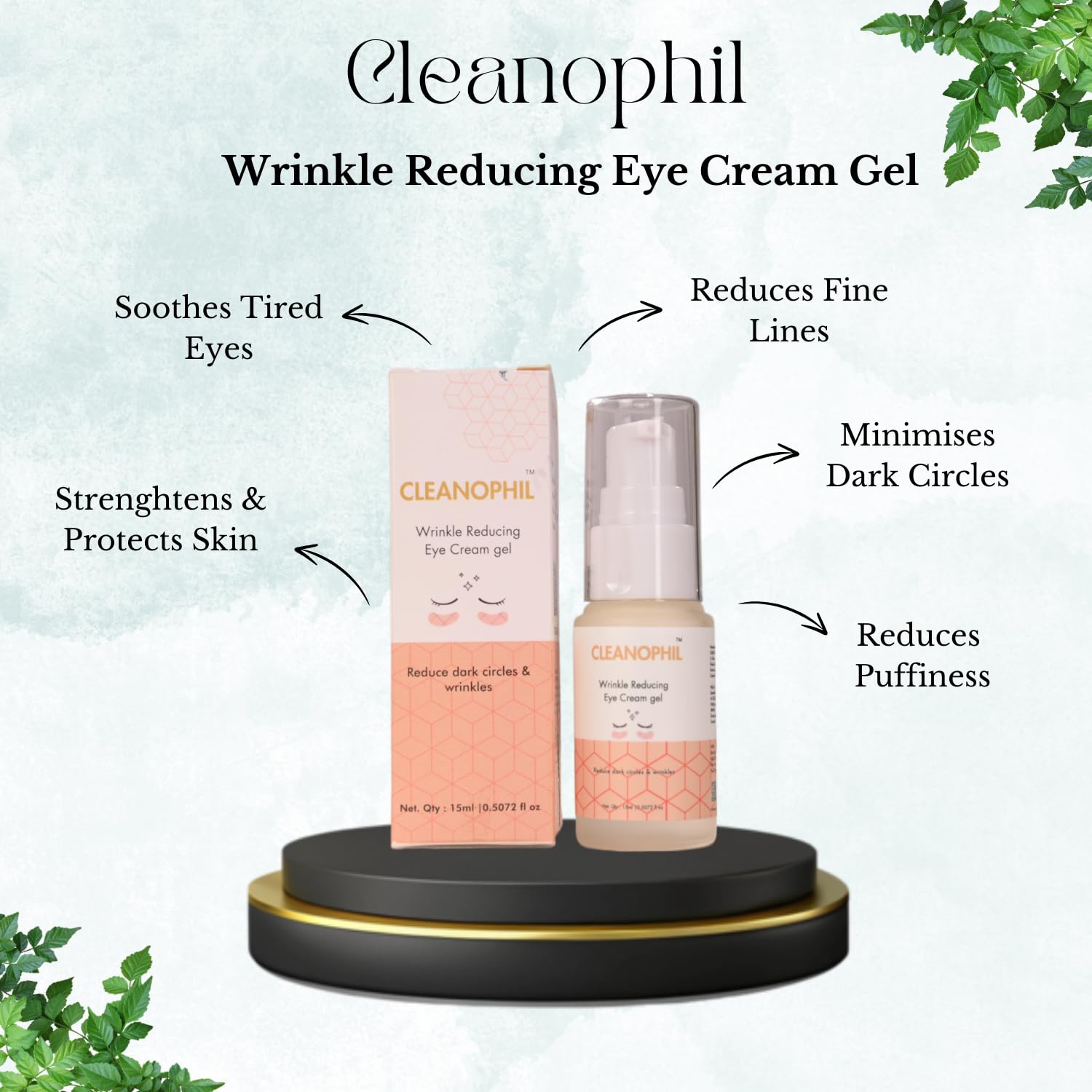 CLEANOPHIL Anti-Aging Under Eye Cream Gel - Reduces Wrinkles, Dark Circles, Puffiness & Eye Bags | Smooths Fine Lines for Women & Men | 15ml Hydrating Eye Treatment | Perfect for Night Routine & Travel Skincare