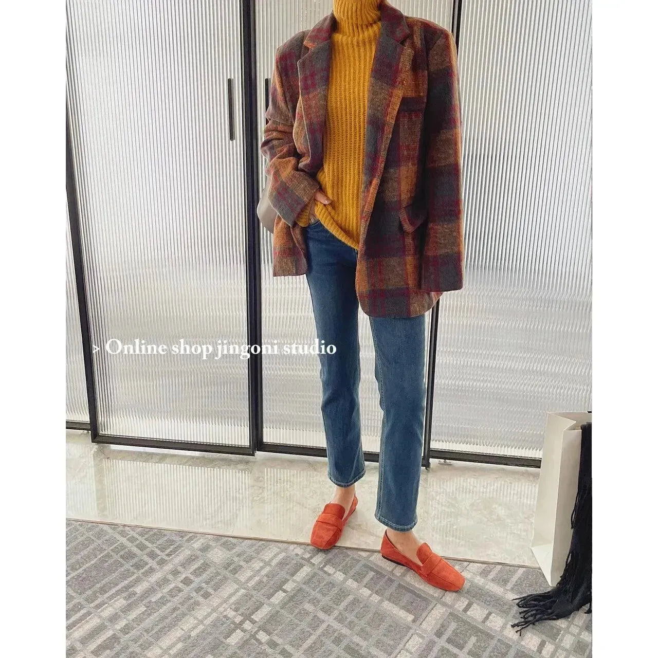 Stylish Plaid Loose Fit Women's Coat - Fashionable Fall & Winter Outerwear for Casual Outings and Office Wear