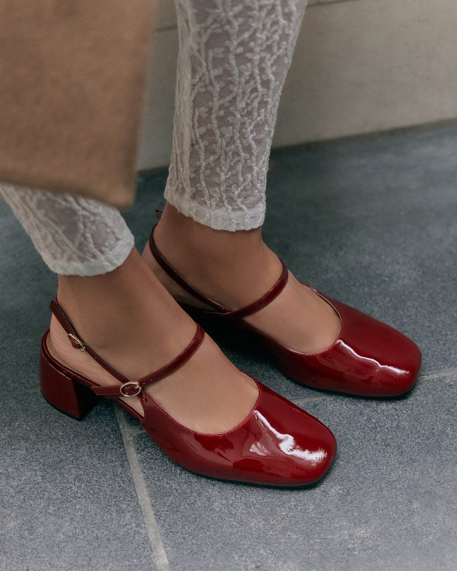 Jenna Low Heels Ruby Red Patent Leather Women's Shoes - Comfortable & Stylish for Work, Parties & Everyday Wear