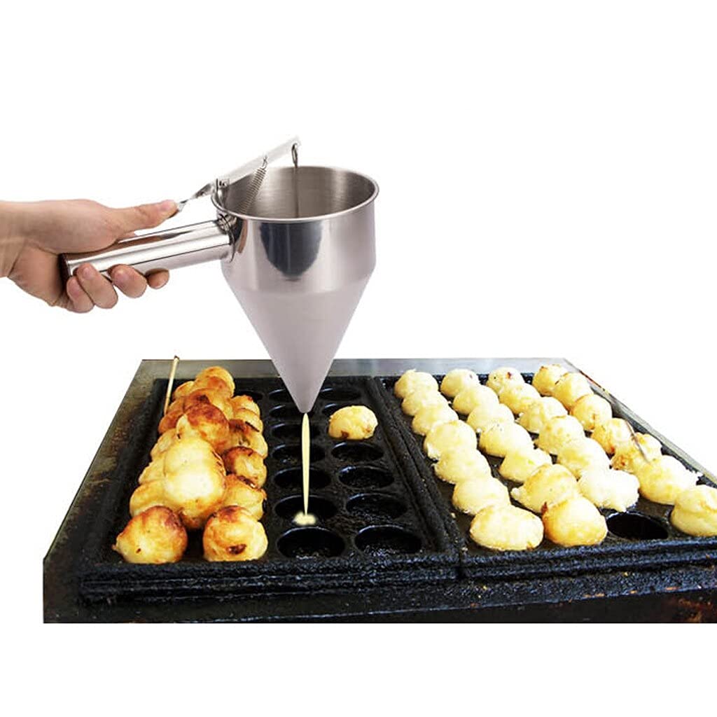 Premium Stainless Steel Takoyaki Funnel - Octopus Ball Maker & Waffle Batter Dispenser - Durable Pancake Cooking Tool for Home Kitchen & Street Food Vendors - Perfect for Japanese Snacks, Breakfast, and Party Food Preparation