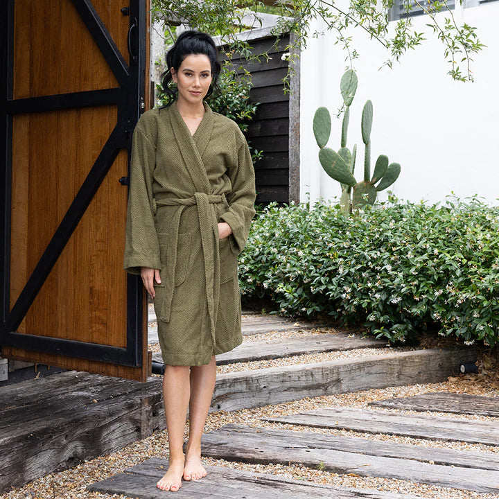 Angove OLIVE Cotton Bath Robe for Women & Men - Soft & Absorbent Luxury Spa Robe by Bambury - Perfect for Bathroom, Poolside & Relaxation at Home