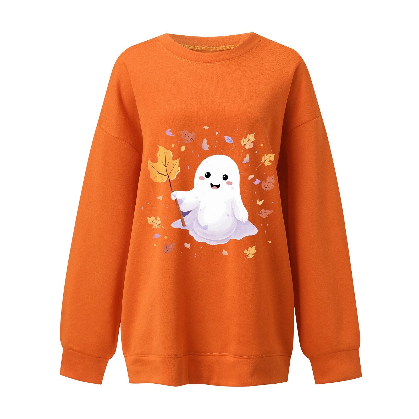 Women's Halloween Ghosts Casual Hoodless Sweatshirt - Round Neck Long Sleeve Pullover for Autumn Winter | Cozy Lounge Wear & Seasonal Holiday Outfit