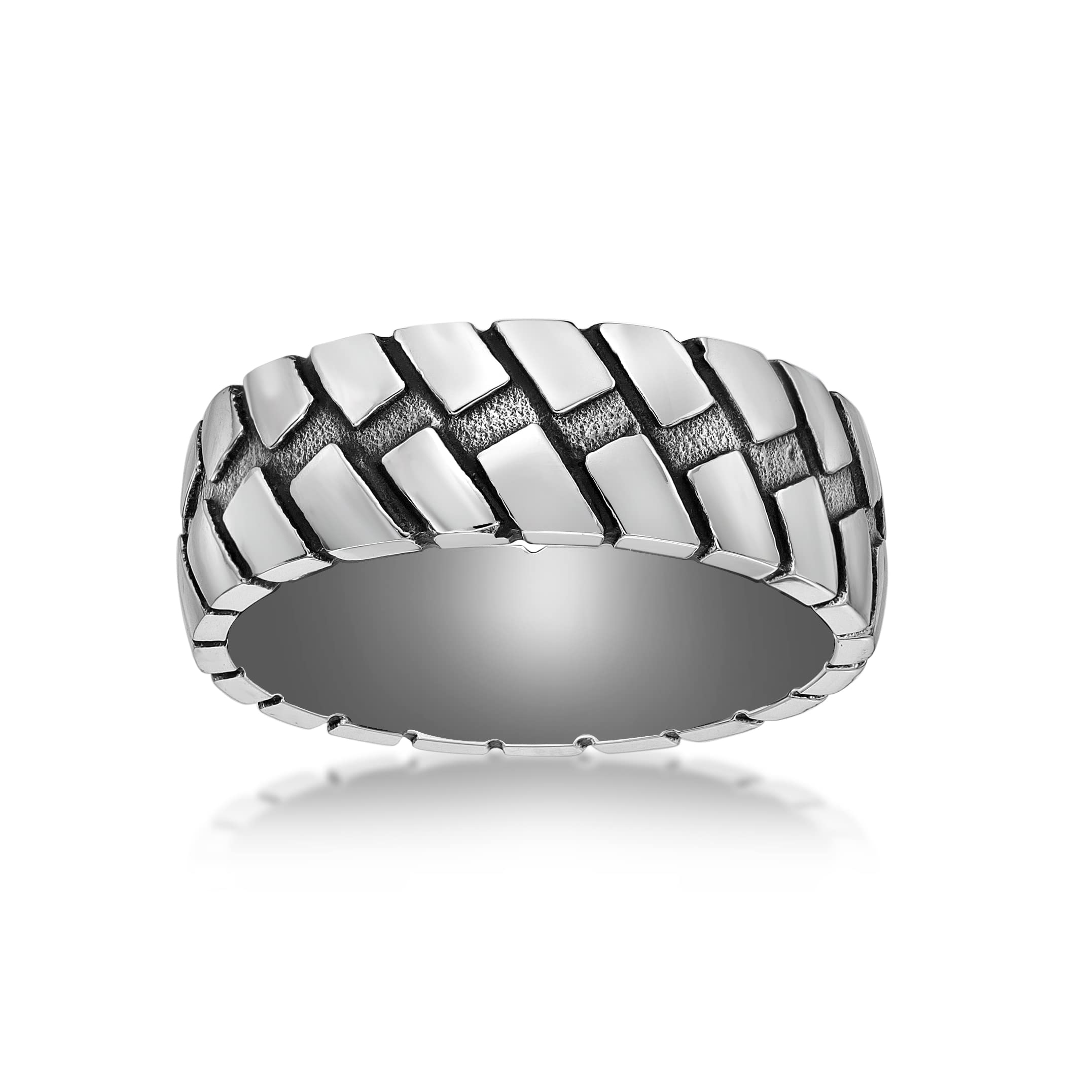 Stainless Steel Black Ion Plated Tire Design Band Ring for Men - Sizes 8-12 | Durable Men's Jewelry for Everyday Wear, Gifts & Motorcycle Enthusiasts