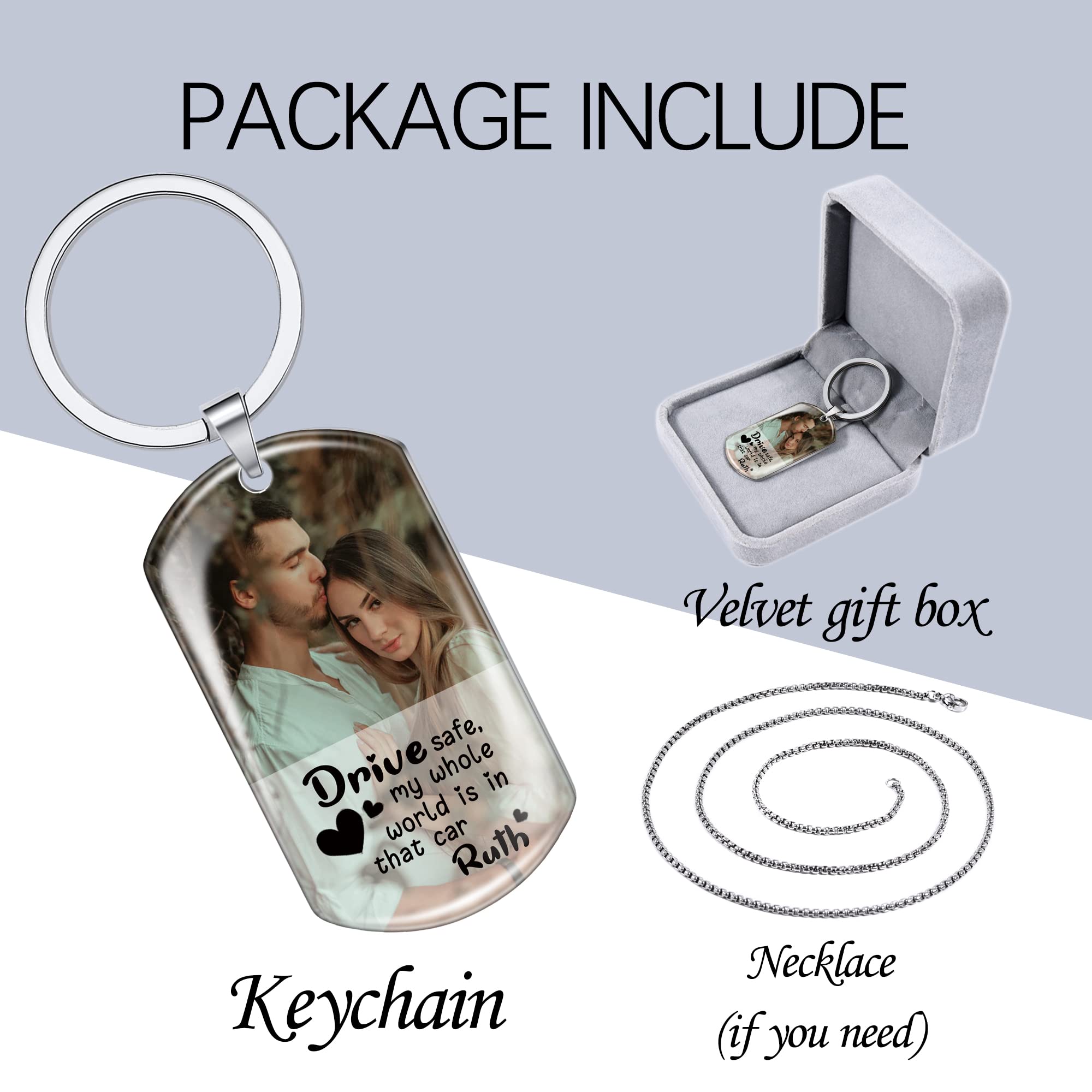 Personalized Silver Drive Safe Keychain for Men - Custom Photo Keychain Gift for Boyfriend, Husband or Dad | Thoughtful Present for Anniversary, Birthday & Father's Day | Boyfriend Style 1
