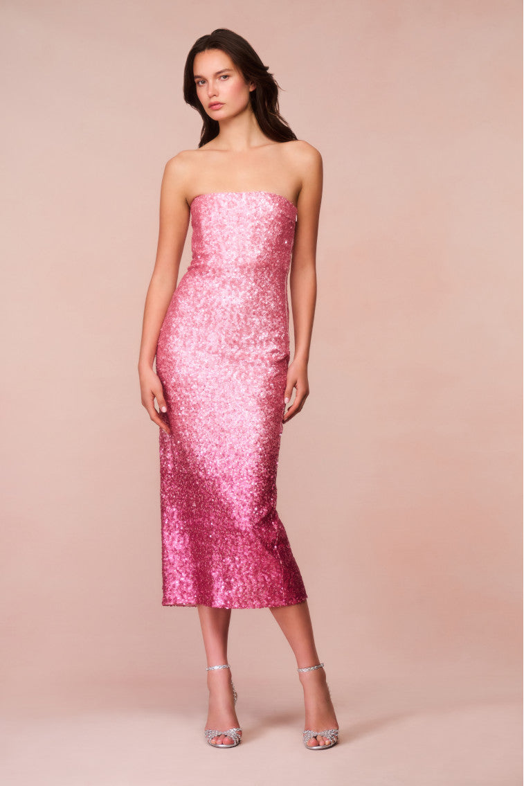 Stasia Sequined Ombré Midi Dress for Women - Elegant Party & Evening Gown for Weddings, Prom, Cocktail Events