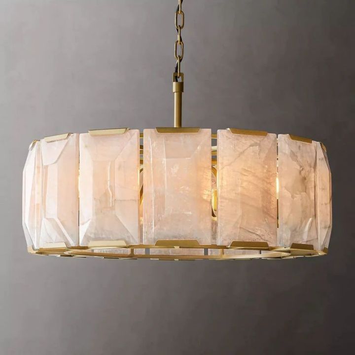Aubrey Calcite Round Chandelier - 31 Inch Modern Crystal Ceiling Light Fixture for Dining Room, Living Room, Bedroom & Entryway