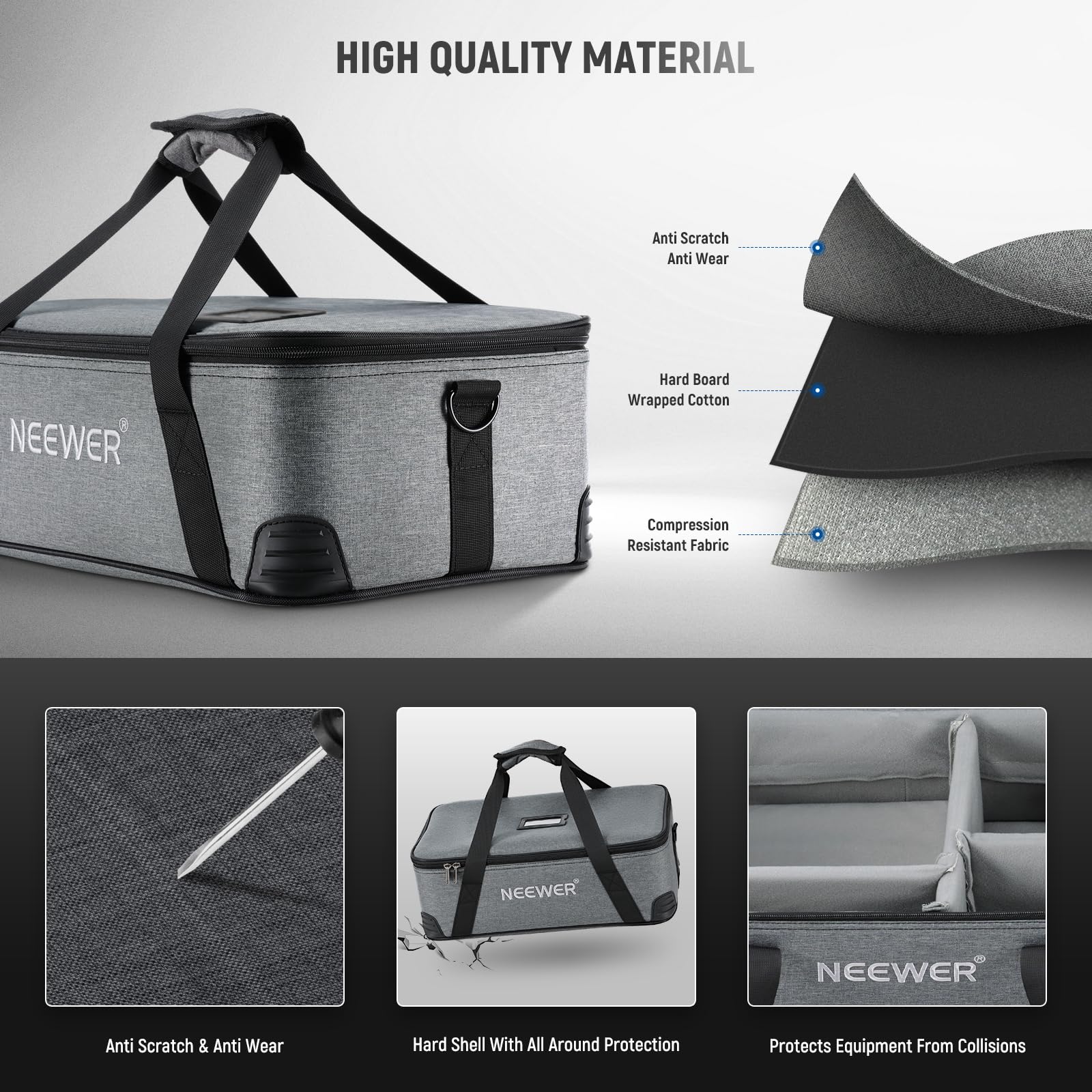 Neewer Durable Oxford Cloth Studio Light Carrying Bag with Adjustable Foam Padding - Compatible with Vision 4 ML300, CB60, CB60B, RGB CB60, MS60B, MS60C, MS150B - Includes Shoulder Strap & Handle (PB5) - Perfect for Photography Studio Equipment Transport & Travel