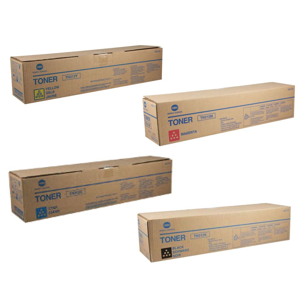 Original TN312 CMYK Toner Cartridge Set for Konica Minolta Bizhub C300 C352 Printer - High-Quality Replacement for Office & Home Printing