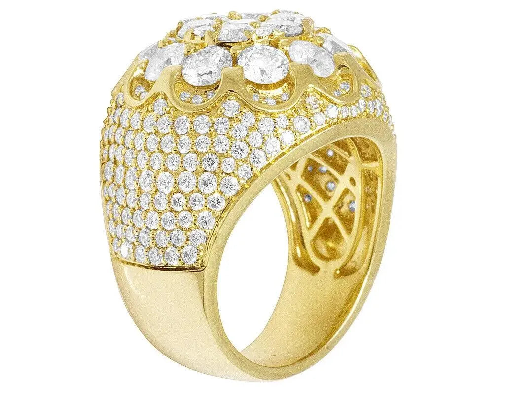 14K Yellow Gold Men's Flower Cluster XL 3D Lab-Grown Diamond Pinky Ring - 24MM, 7.75CT | Luxury Statement Jewelry for Weddings, Parties & Special Occasions