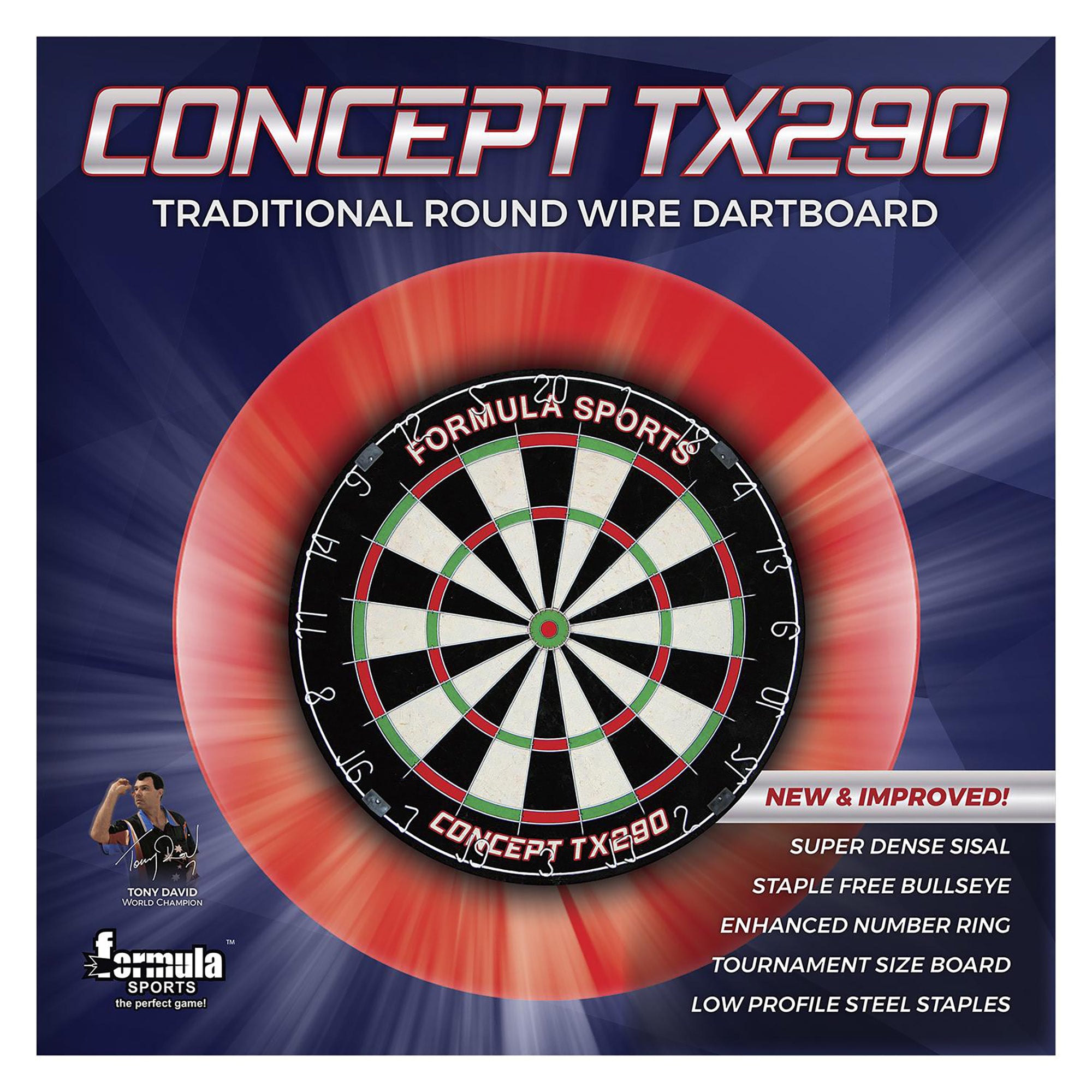 Concept TX290 Professional Round Wire Dartboard - Steel Tip & Soft Tip Darts Game for Adults - Perfect for Home, Bar, or Office Entertainment