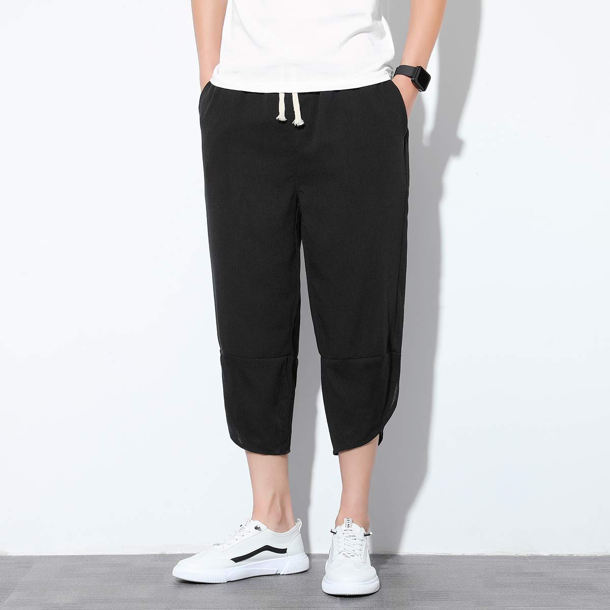 Seidarise Men's Linen Capri Pants - Breathable Summer Harem Trousers with Wide Leg & Relaxed Fit | Perfect for Beach, Yoga, and Casual Outings