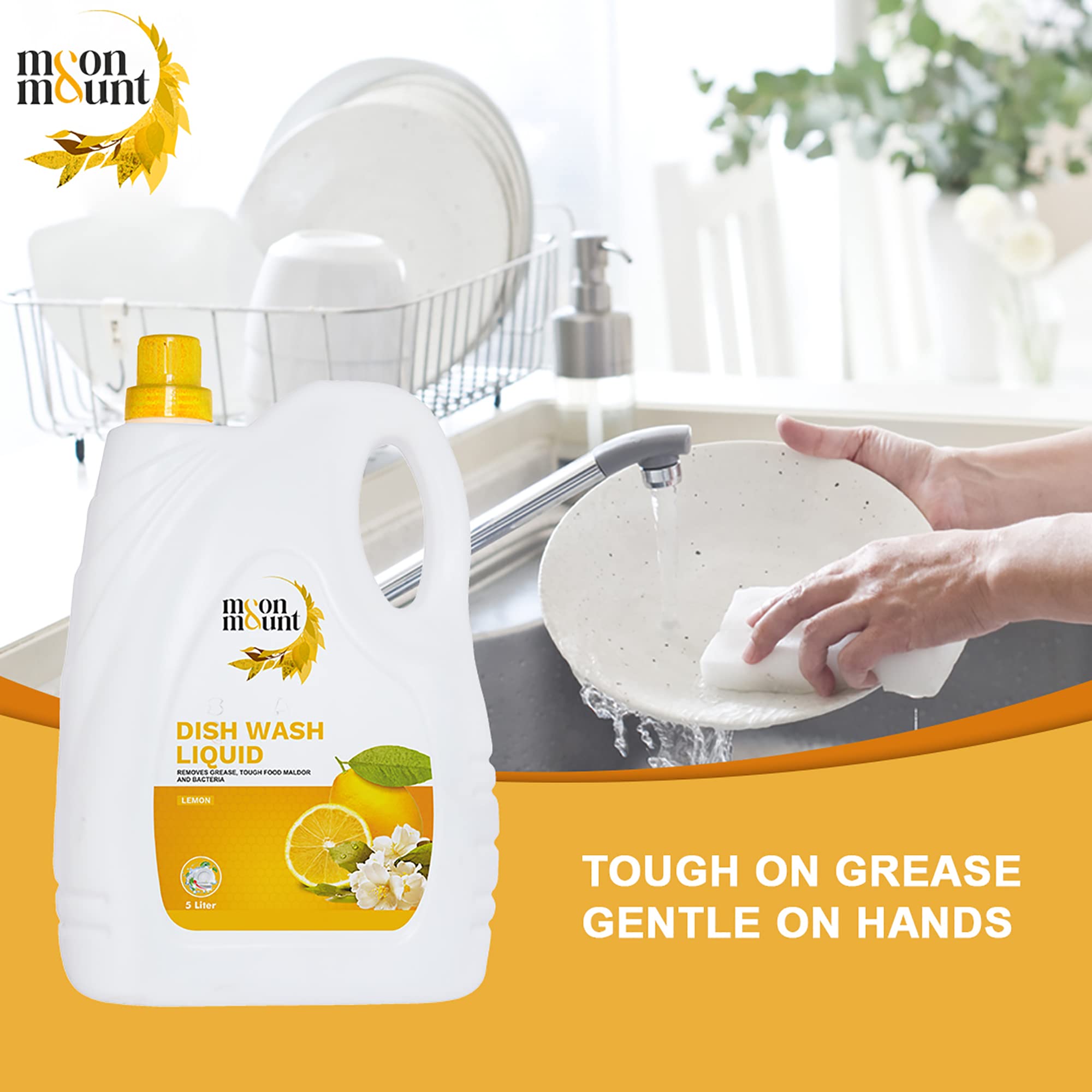 Moon & Mount Dishwashing Liquid Gel - 5L Refill with Lime & Basil Fragrance | Residue-Free | Lemon Scented | Perfect for Kitchen, Restaurant & Commercial Use
