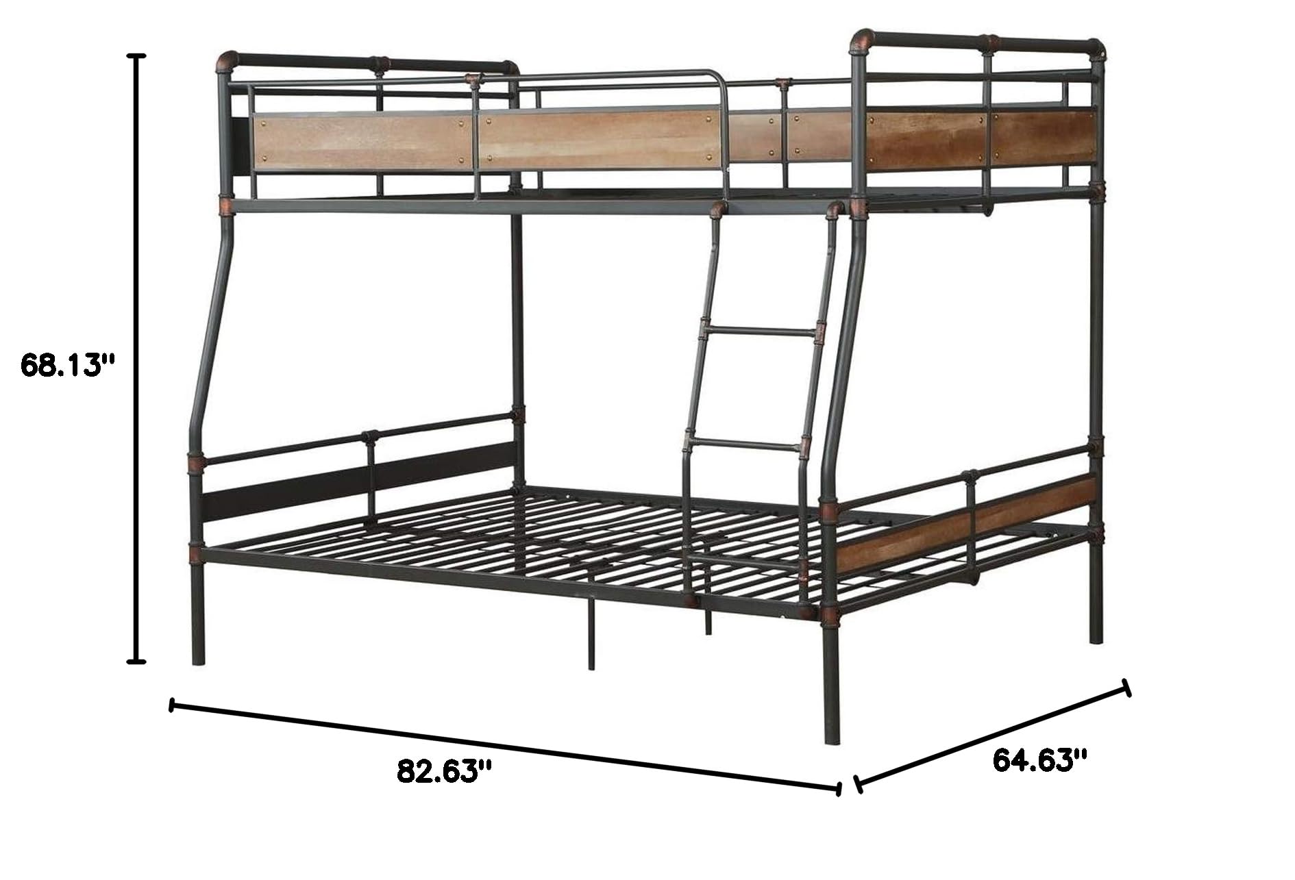 Benjara Full Over Queen Metal Bunk Bed with Ladder - Black & Brown - Space Saving Bunk Bed for Kids, Teens & Guest Rooms - Sturdy Steel Frame for Dorm, Bedroom or Vacation Home