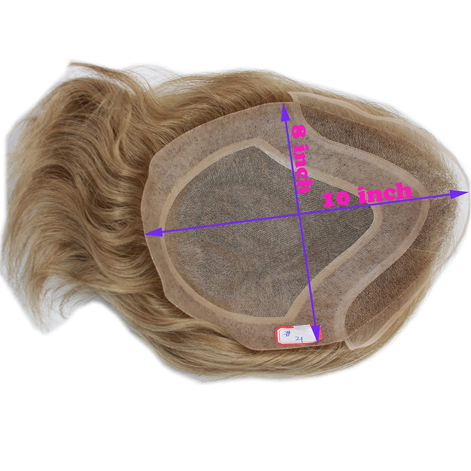 Undetectable Men's Hair Toupee with French Lace - Natural Human Hair Replacement System #21 Blonde Color for Thinning Hair - Perfect for Daily Wear, Special Occasions & Confidence Boost