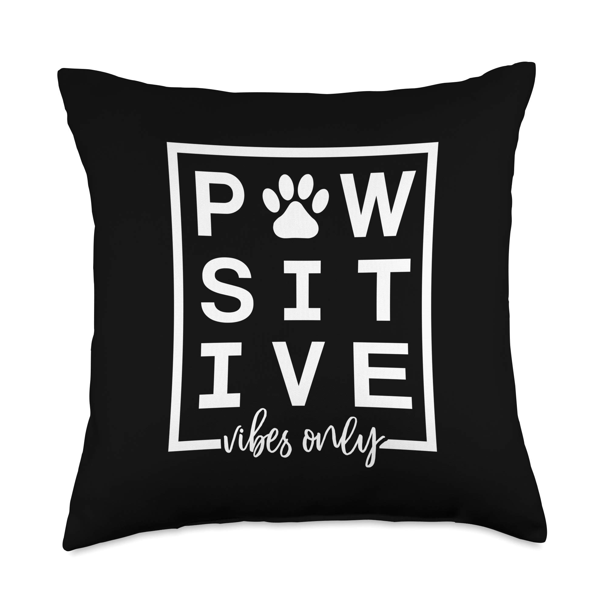 Pawsitive Vibes Only Pet Lover Gift - 18x18 Multicolor Cat/Dog Mom Fur Mama Throw Pillow for Couch, Bed, or Nursery Decor