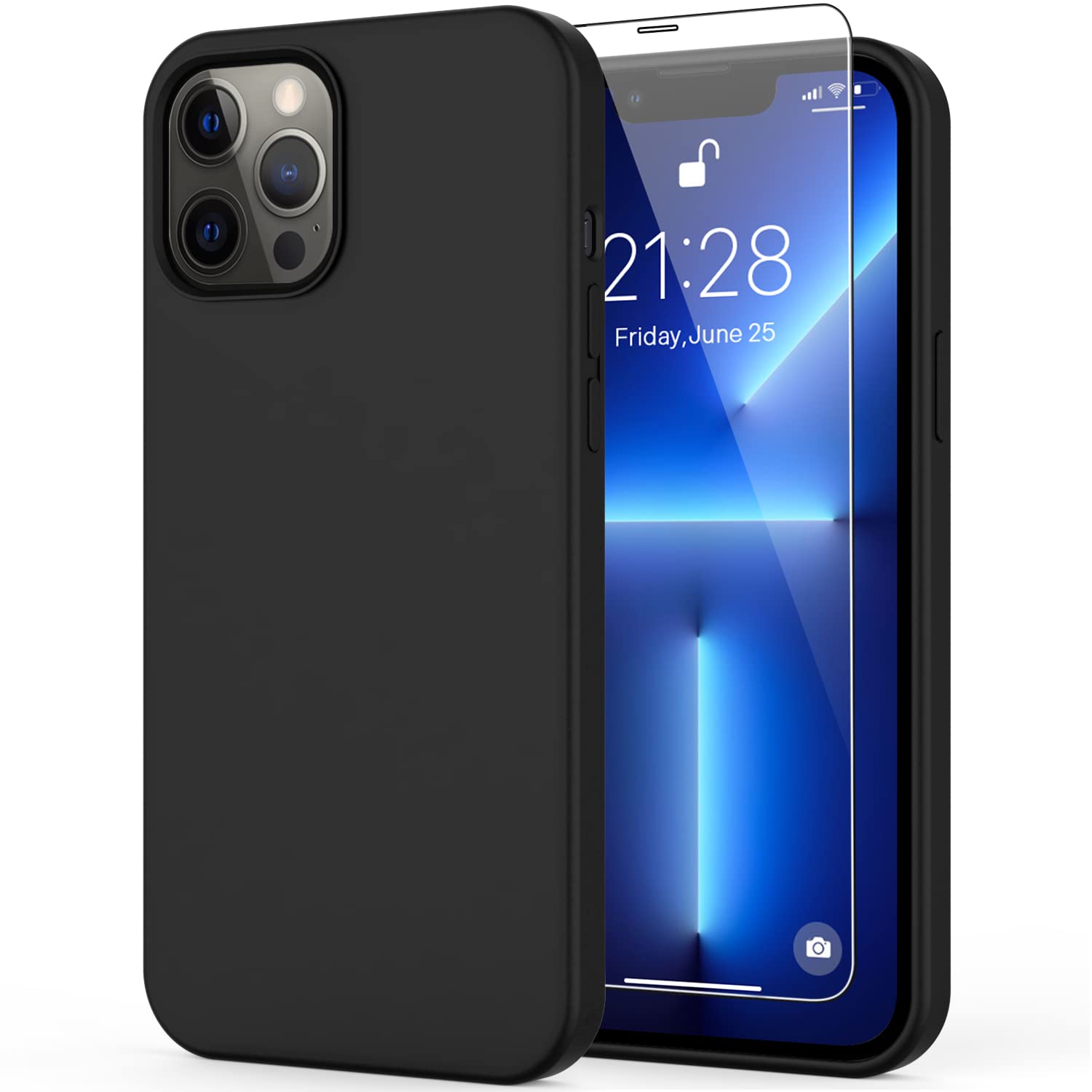 Premium Shockproof iPhone 13 Pro Max Case with Screen Protector - Soft Flexible Silicone Gel Cover, Slim Fit Protective Phone Case for iPhone 13 Pro Max 6.7