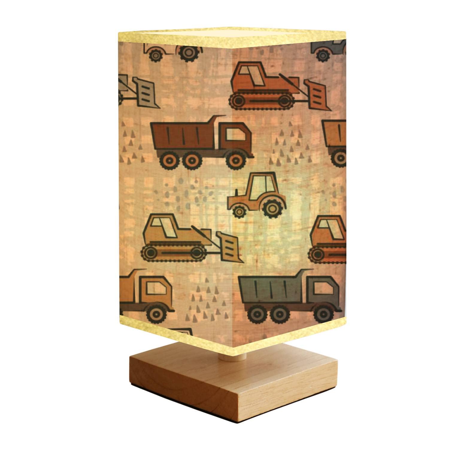 BEAYUCILS Cute Kids Tractor Nightstand Lamp - Minimalist Wood Base with Rectangular Fabric Shade, Bedside Table Lamp for Bedroom, Nursery, Living Room | Perfect Reading Light for Kids Room and Cozy Home Decor
