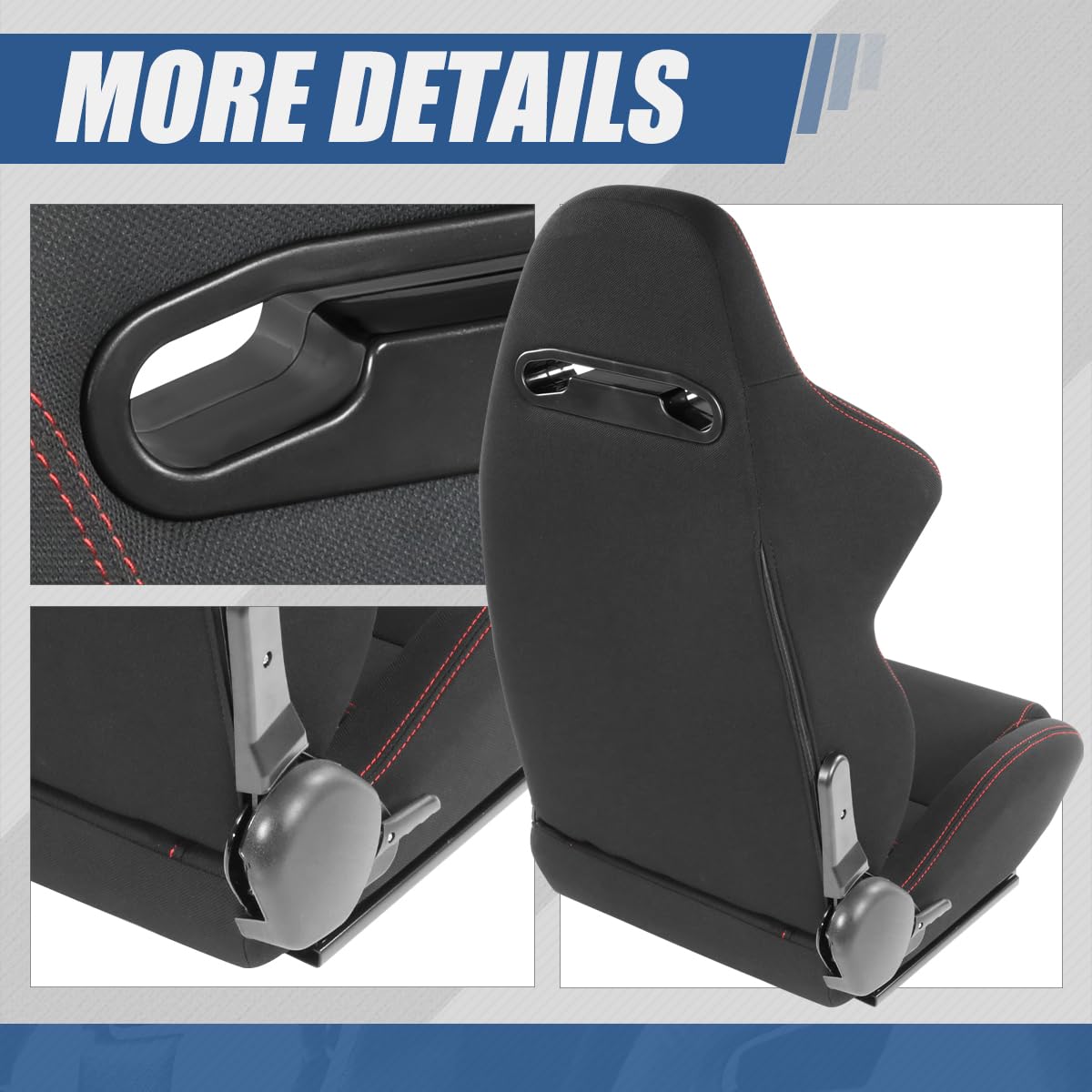 Auto Dynasty Universal Racing Bucket Seats - Pair of Reclinable Woven Fabric Car Seats with Bottom Mount Sliders & Brackets (35