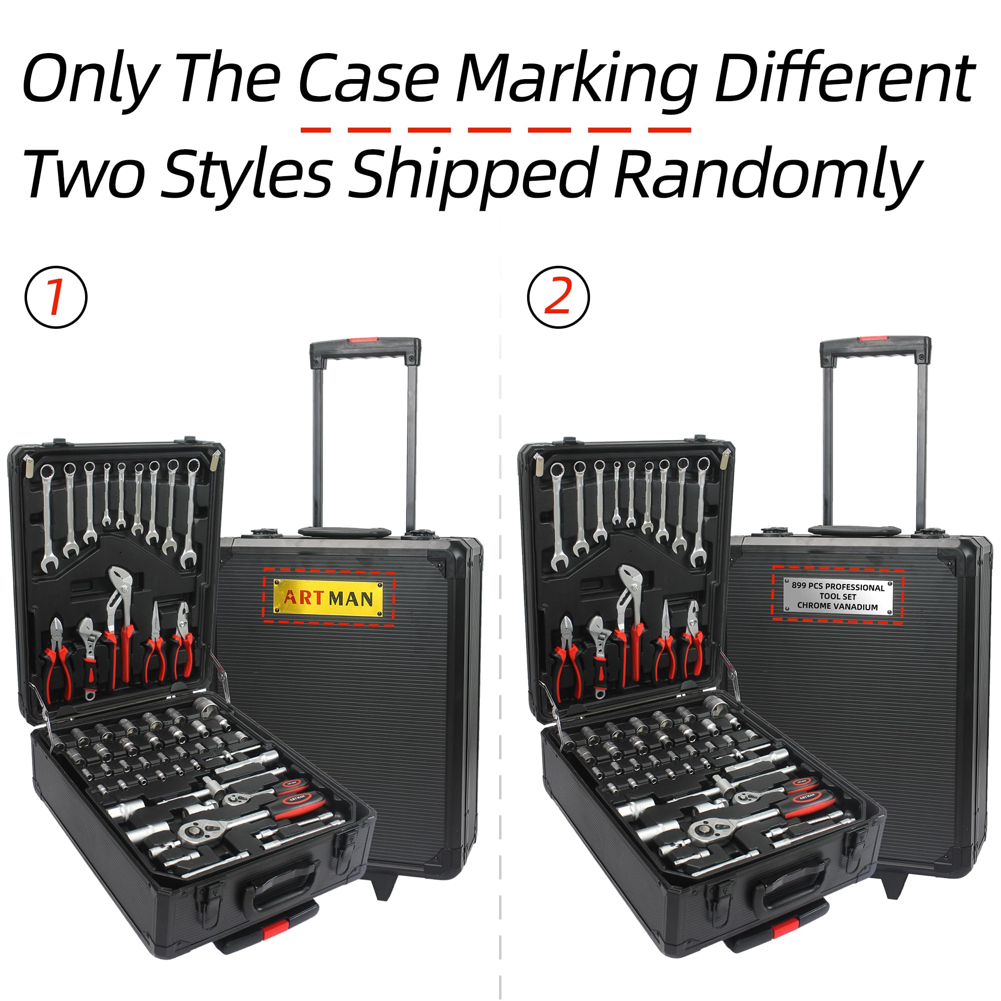 899-Piece Household & Auto Repair Tool Kit with Rolling Tool Box - Complete Mechanic Tool Set for Home, Garage & DIY Projects - Black