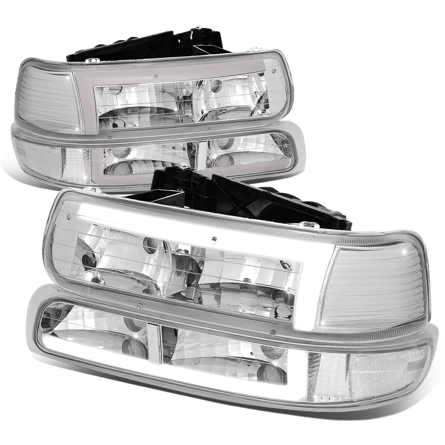 4Pcs 3D LED DRL Headlights for Chevy Silverado 99-06 - Daytime Running Lights with Bumper Lamps, Perfect for Off-Road & Night Driving