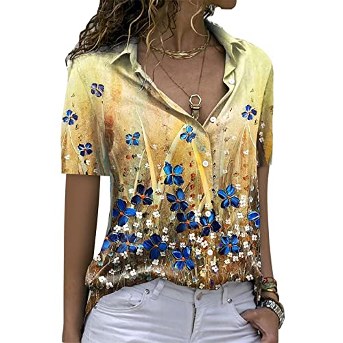 Kulywon Women's Long Sleeve Button Down Shirt - Loose Casual Colorful Print Splice Collar Tops | Perfect for Office, Travel & Everyday Wear