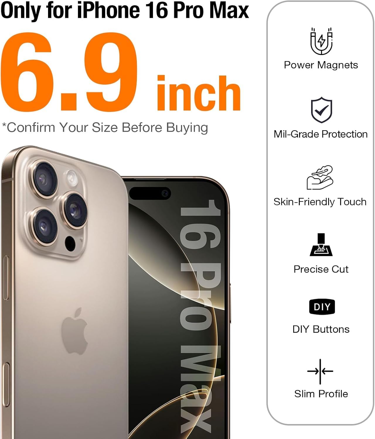 TORRAS 360° Rotatable Magnetic Ring Stand Case for iPhone 16 Pro Max (6.9