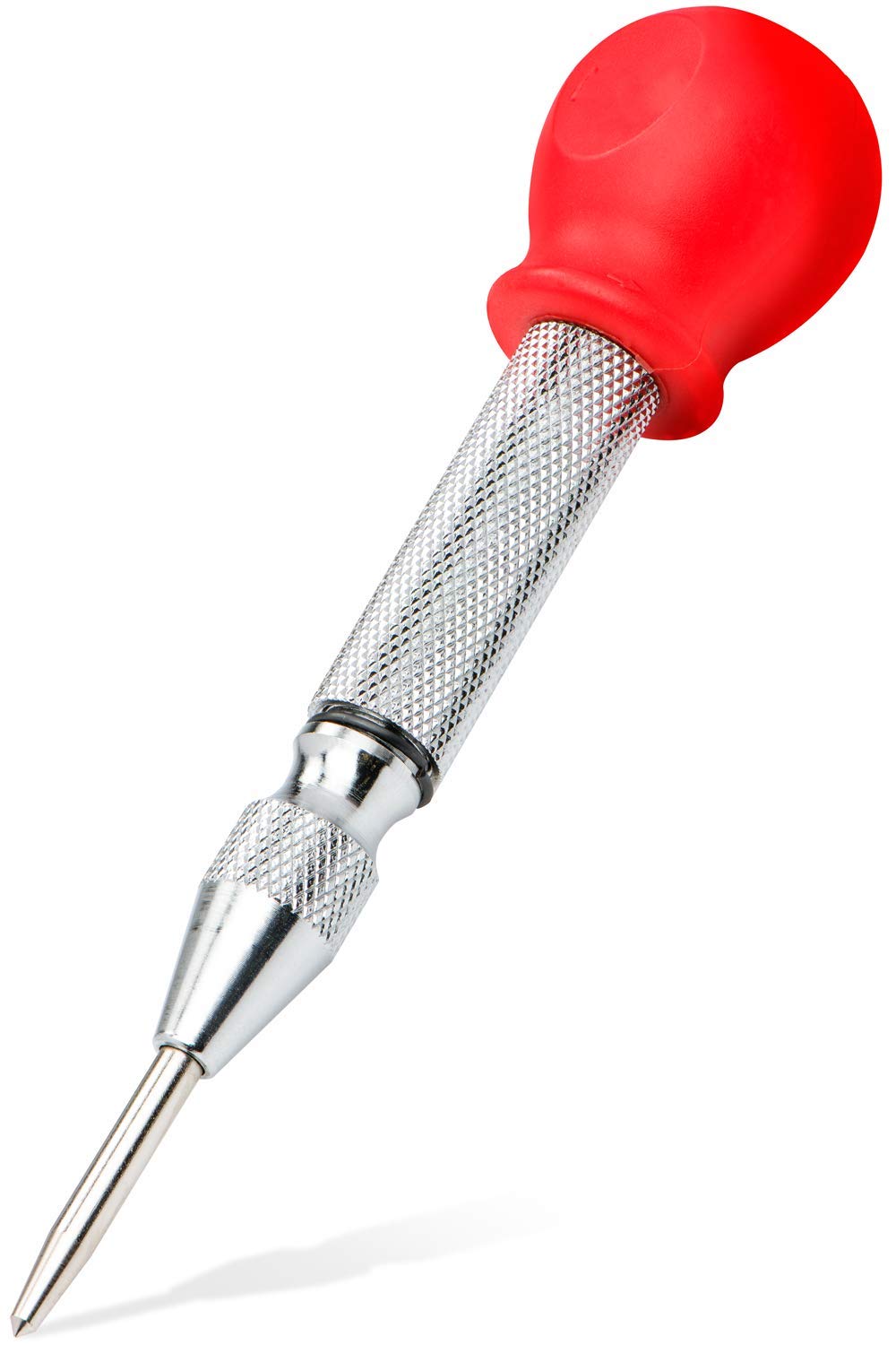 5 Inch Automatic Spring-Loaded Center Punch Tool - Adjustable Tension Metal Punch for Wood, Plastic, Glass & Marble | DIY, Metalworking & Craft Projects (Red)